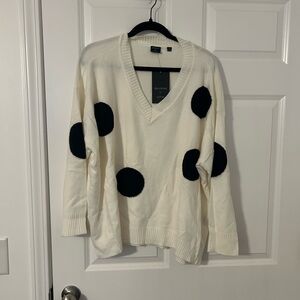 Cyrus Cream V-Neck Sweater with Black Polka Dots BNWT